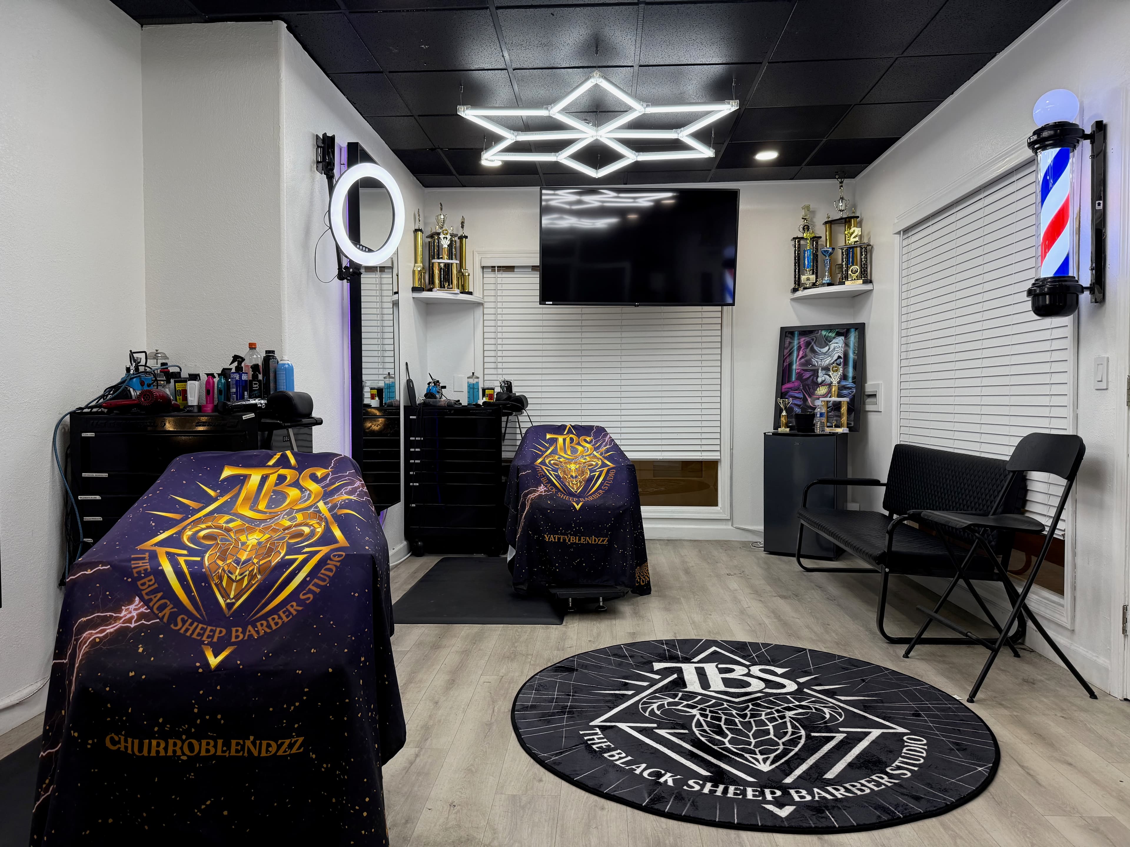 The Black Sheep Barber Studio interior — full room view